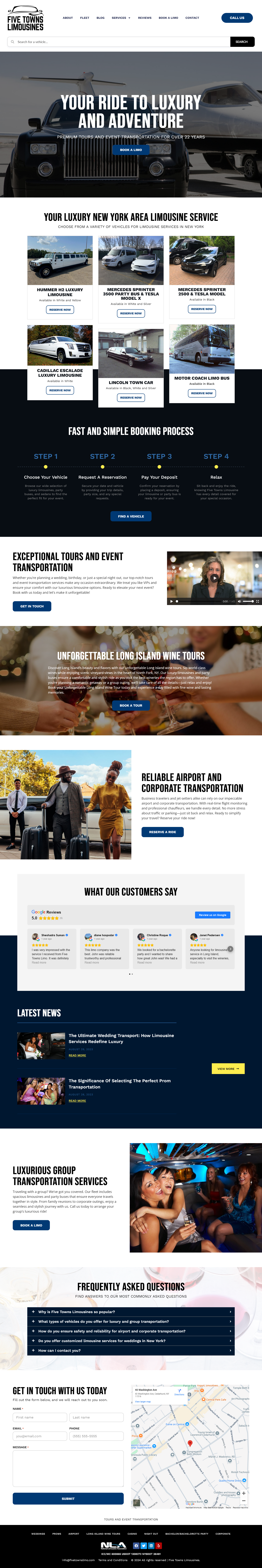 Screenshot of Five Towns Limousines' website.