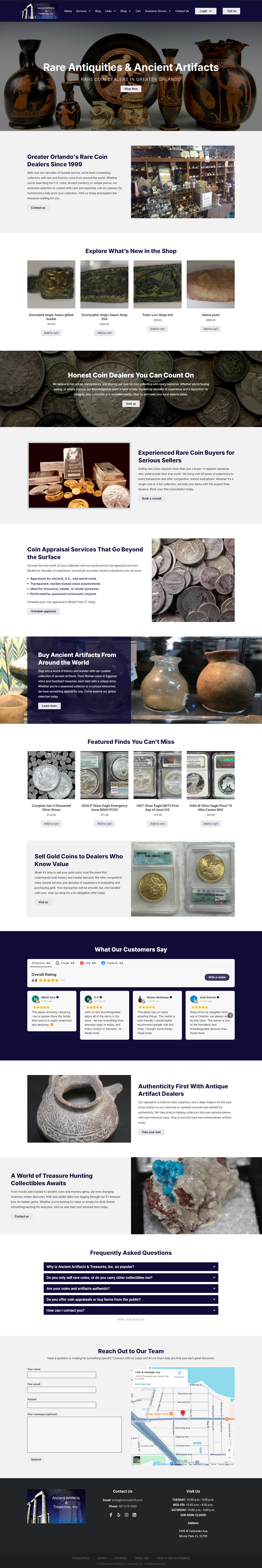 Screenshot of Ancient Artifacts & Treasures Inc.'s website.