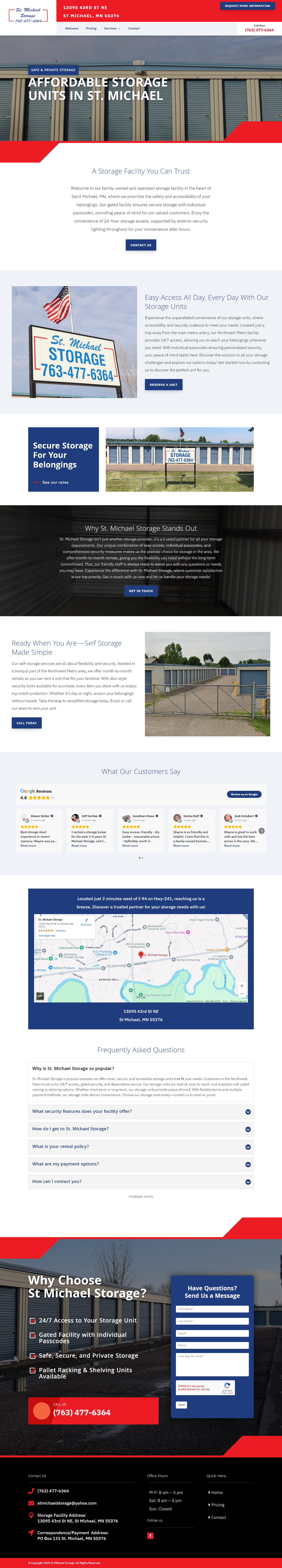 Screenshot of St. Michael Storage's website.