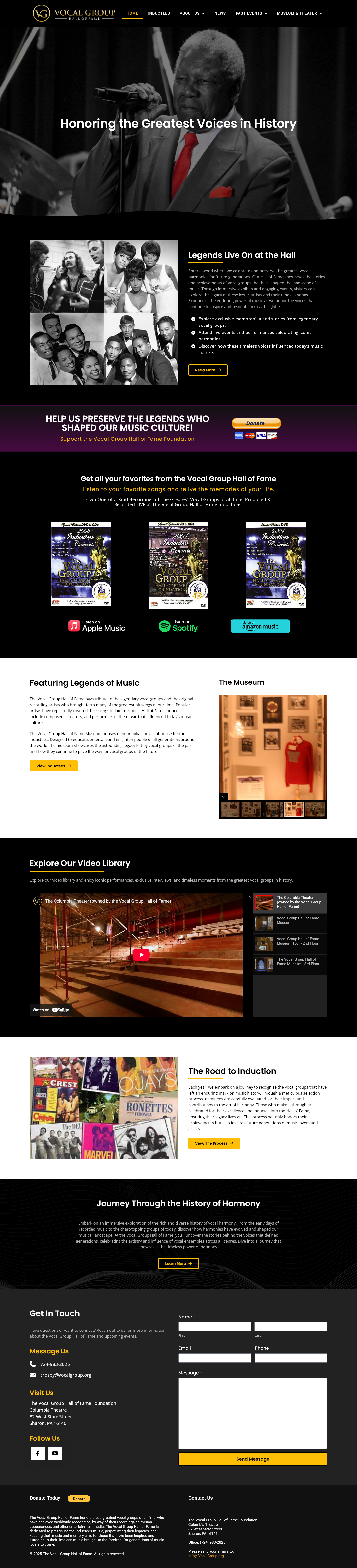 Screenshot of The Vocal Group Hall of Fame's website.